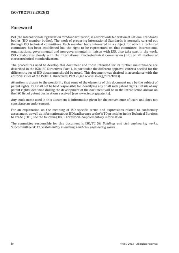 ISO/TR 21932:2013 ISO/TR 21932:2013 - Sustainability in buildings and civil engineering works -- A review of terminology - Page 4 preview