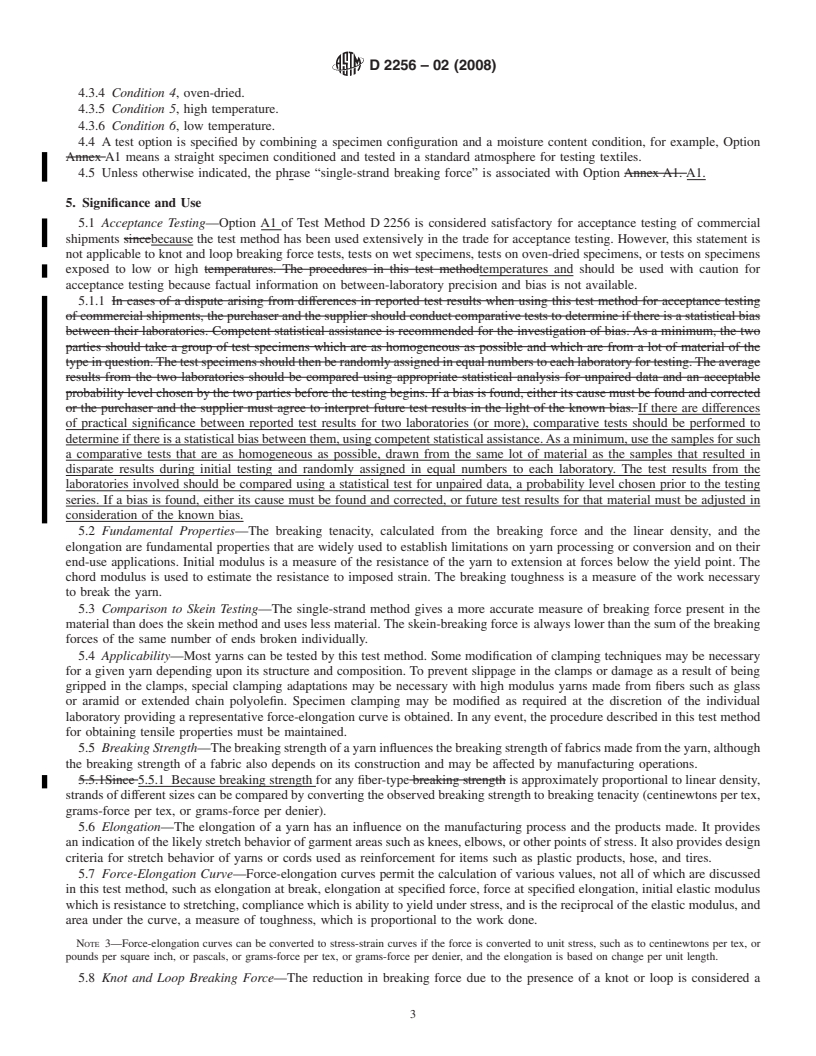 REDLINE ASTM D2256-02(2008) - Standard Test Method for Tensile Properties of Yarns by the Single-Strand Method