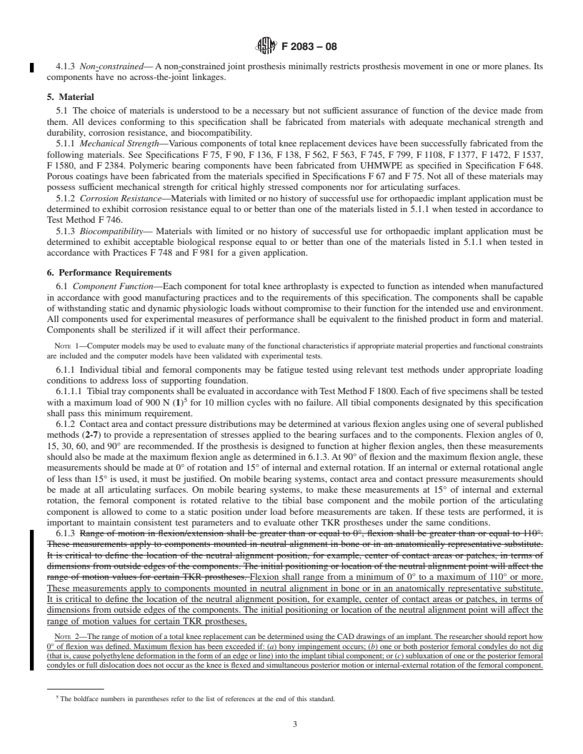 REDLINE ASTM F2083-08 - Standard Specification for Total Knee Prosthesis