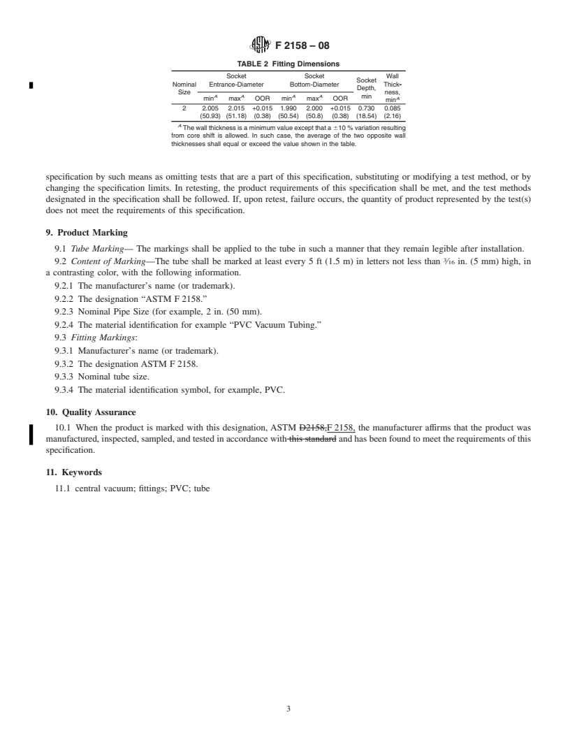 REDLINE ASTM F2158-08 - Standard Specification for Residential Central-Vacuum Tube and Fittings