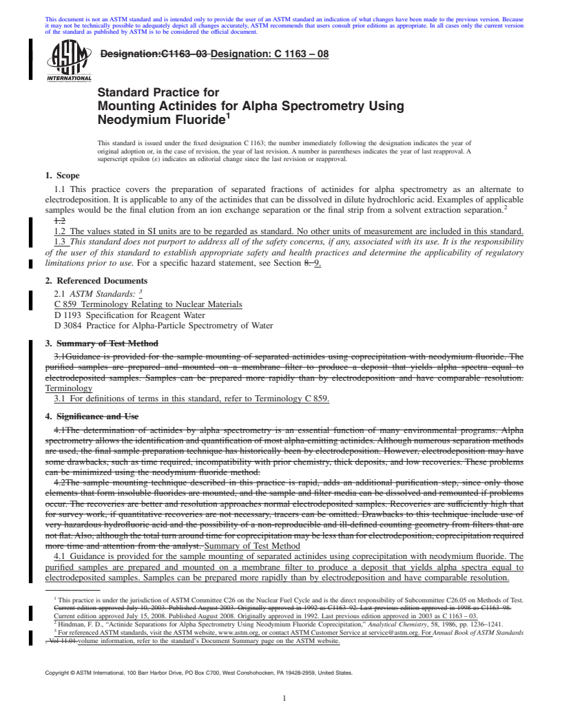 REDLINE ASTM C1163-08 - Standard Practice for Mounting Actinides for Alpha Spectrometry Using Neodymium Fluoride