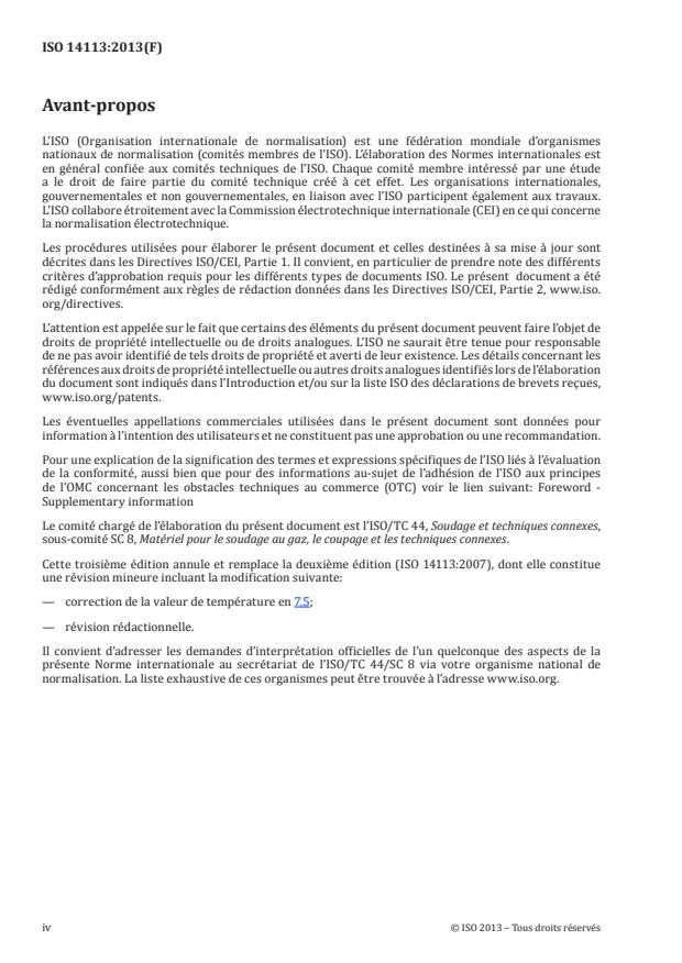 ISO 14113:2013 ISO 14113:2013 - Matériel de soudage aux gaz -- Tuyaux souples et flexibles en caoutchouc et en plastique pour des gaz industriels jusqu'a 450 bar (45 MPa) - Page 4 preview