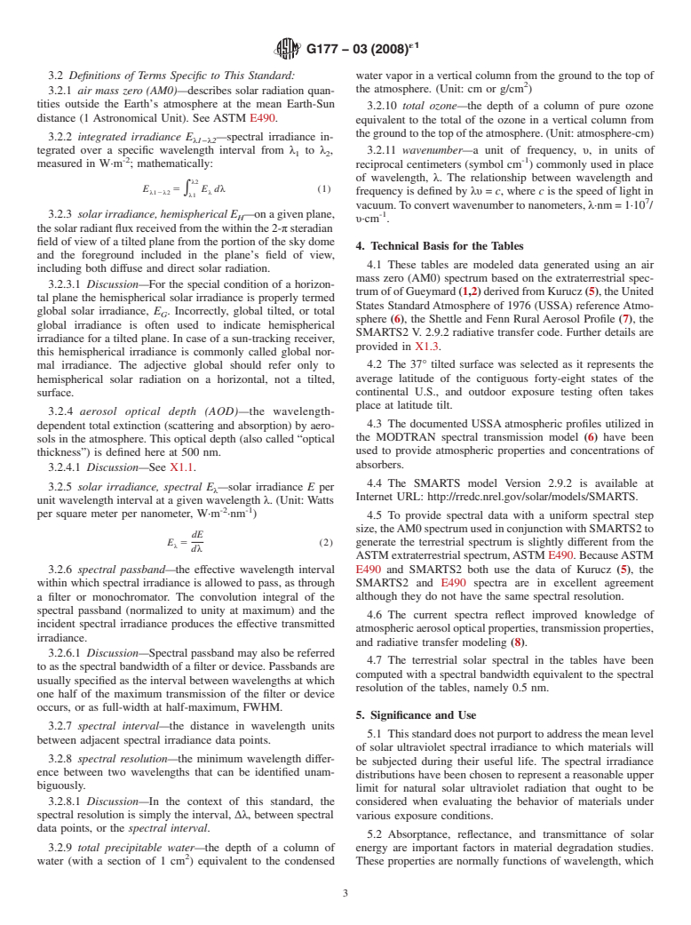 ASTM G177-03(2008)e1 - Standard Tables for Reference Solar Ultraviolet Spectral Distributions: Hemispherical on 37<span class='unicode'>&#x00B0;</span> Tilted Surface