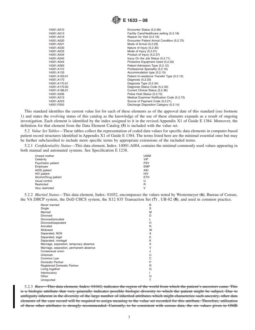 REDLINE ASTM E1633-08 - Standard Specification for Coded Values Used in the Electronic Health Record