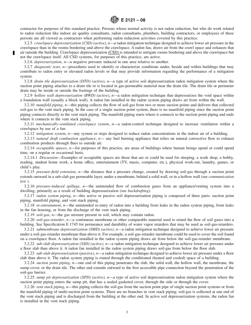 REDLINE ASTM E2121-08 - Standard Practice for Installing Radon Mitigation Systems in Existing Low-Rise Residential Buildings