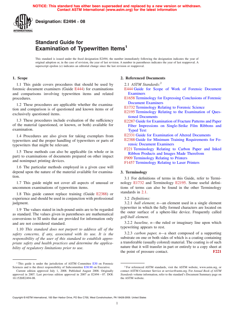 ASTM E2494-08 - Standard Guide for Examination of Typewritten Items (Withdrawn 2017)