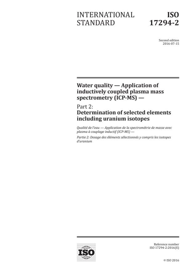 ISO 17294-2:2016 - Water quality -- Application of inductively coupled plasma mass spectrometry (ICP-MS)