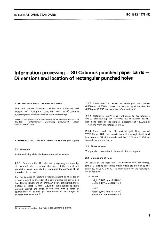 ISO 1682:1973 - Information processing -- 80 columns punched paper cards -- Dimensions and location of rectangular punched holes