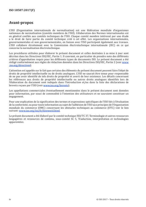 ISO 18587:2017 ISO 18587:2017 - Services de traduction -- Post-édition d'un texte résultant d'une traduction automatique -- Exigences - Page 4 preview