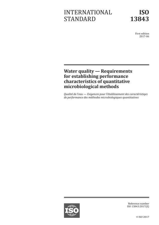 ISO 13843:2017 - Water quality -- Requirements for establishing performance characteristics of quantitative microbiological methods