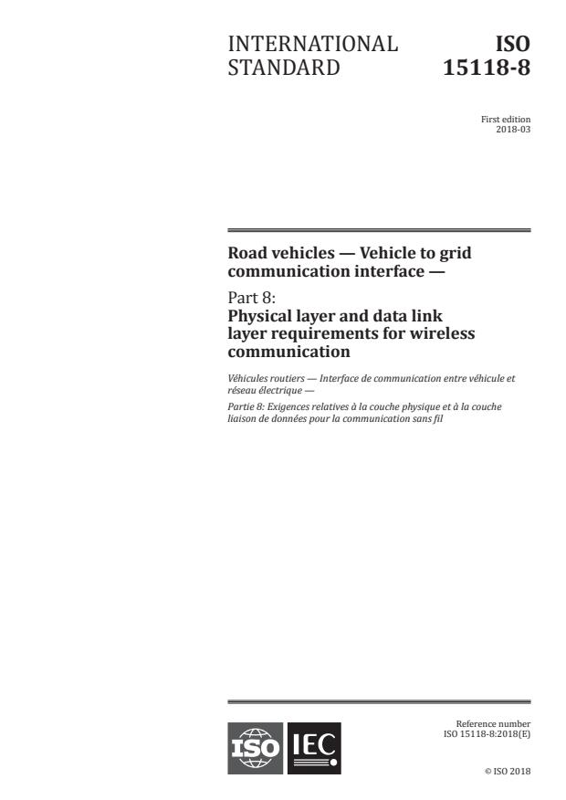 ISO 15118-8:2018 - Road vehicles -- Vehicle to grid communication interface