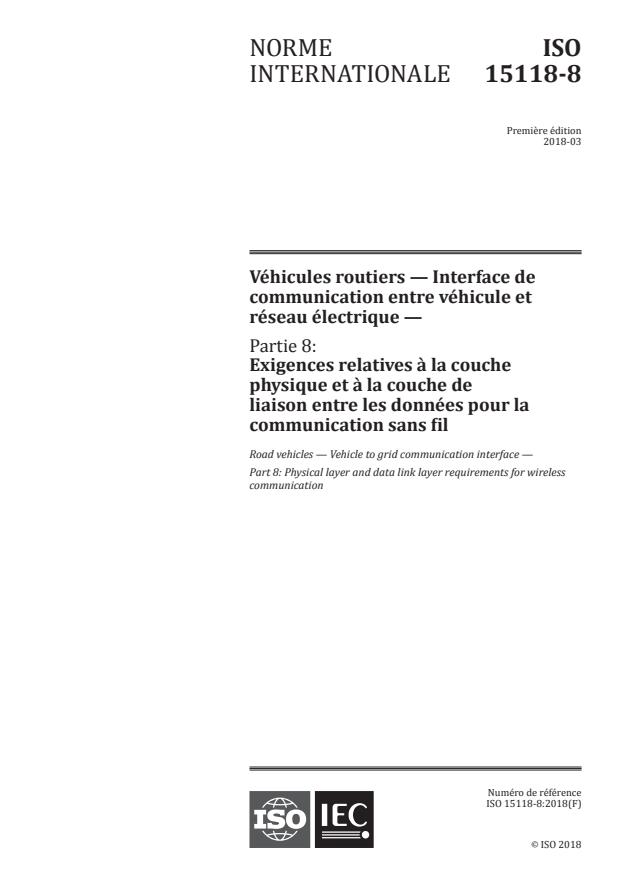 ISO 15118-8:2018 - Véhicules routiers -- Interface de communication entre véhicule et réseau électrique