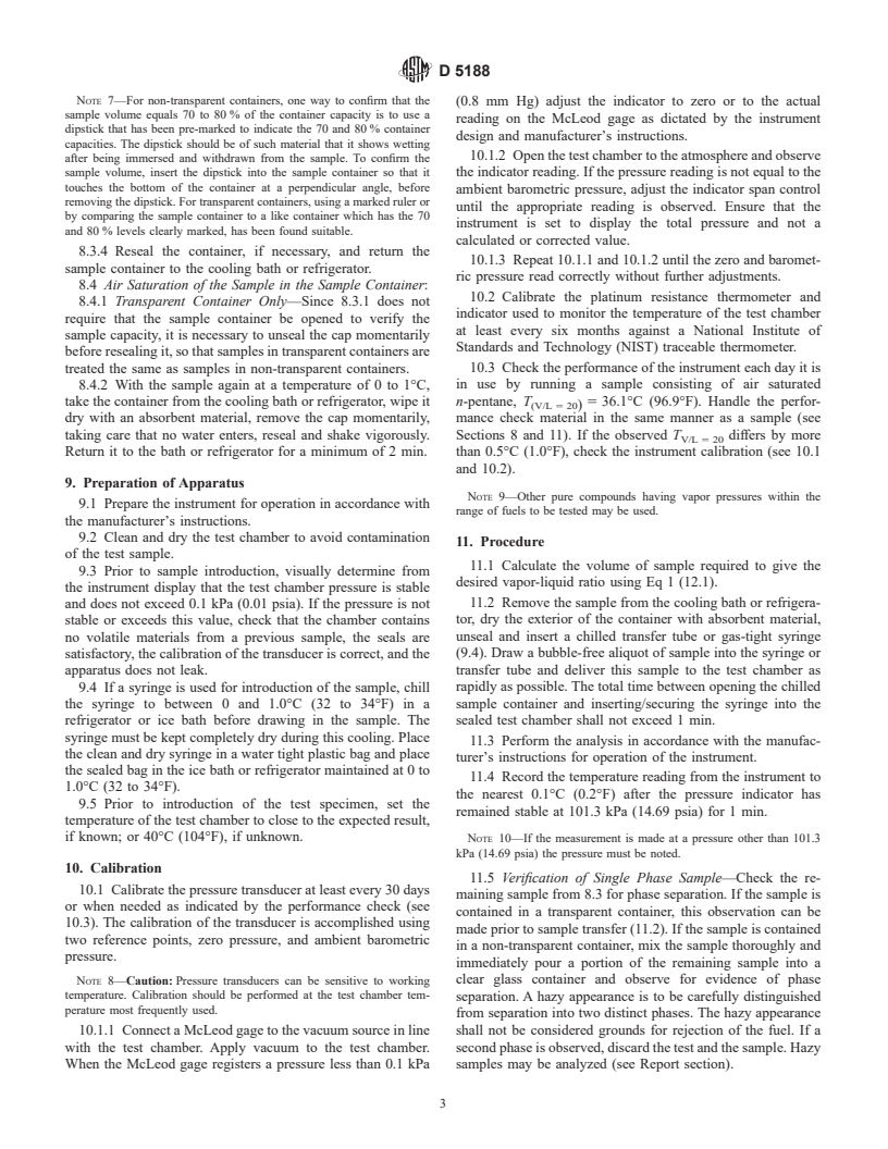 ASTM D5188-99 - Standard Test Method for Vapor-Liquid Ratio Temperature Determination of Fuels (Evacuated Chamber Method)