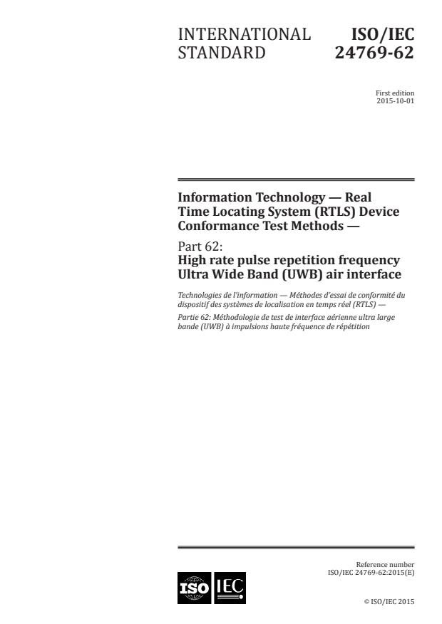 ISO/IEC 24769-62:2015 - Information Technology -- Real Time Locating System (RTLS) Device Conformance Test Methods