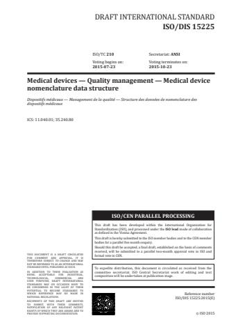 ISO 15225:2016 - Medical devices -- Quality management -- Medical device nomenclature data structure