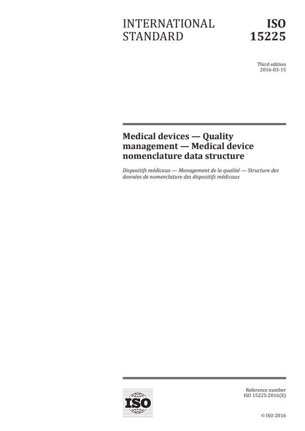 ISO 15225:2016 - Medical devices -- Quality management -- Medical device nomenclature data structure