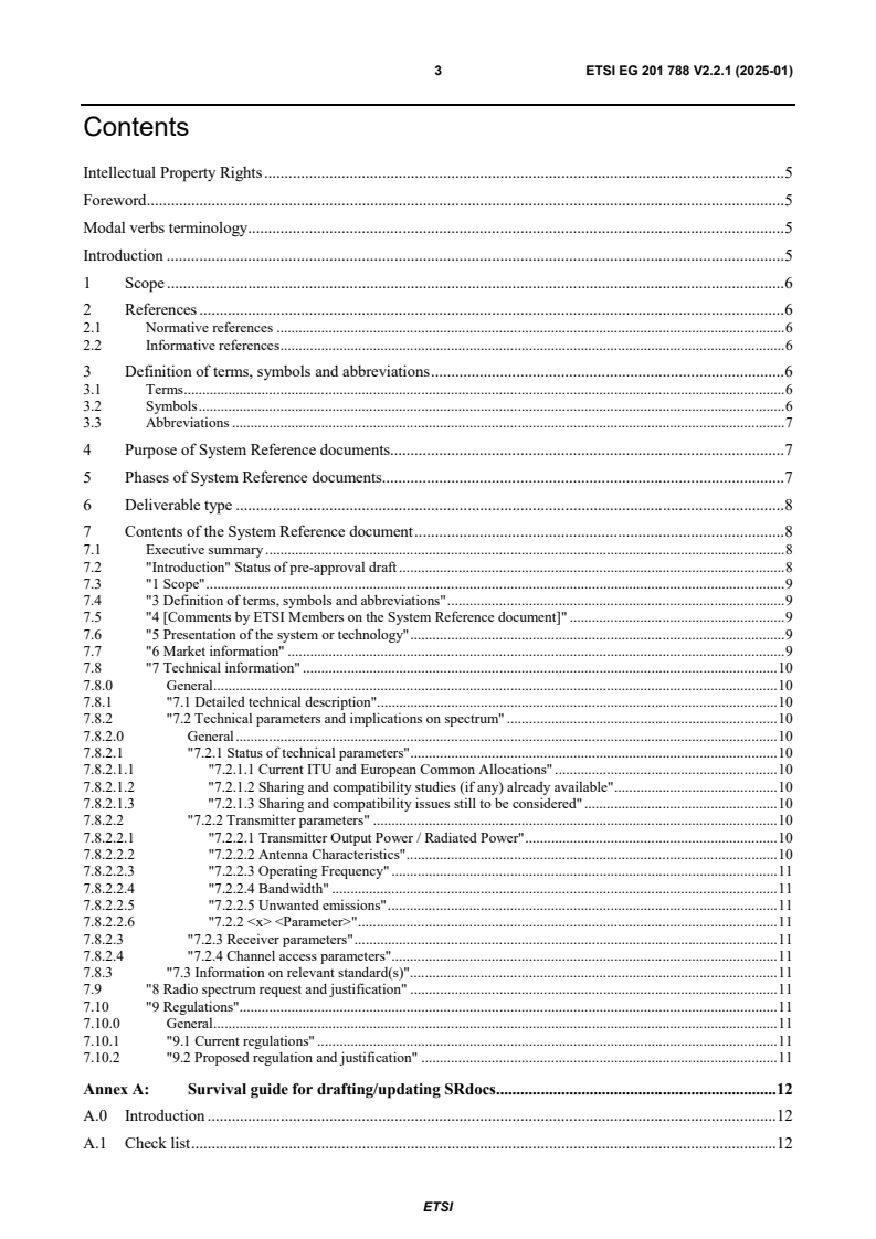 ETSI EG 201 788 V2.2.1 (2025-01) - Electromagnetic compatibility and Radio spectrum Matters (ERM); Guidance for drafting an ETSI System Reference document (SRdoc)