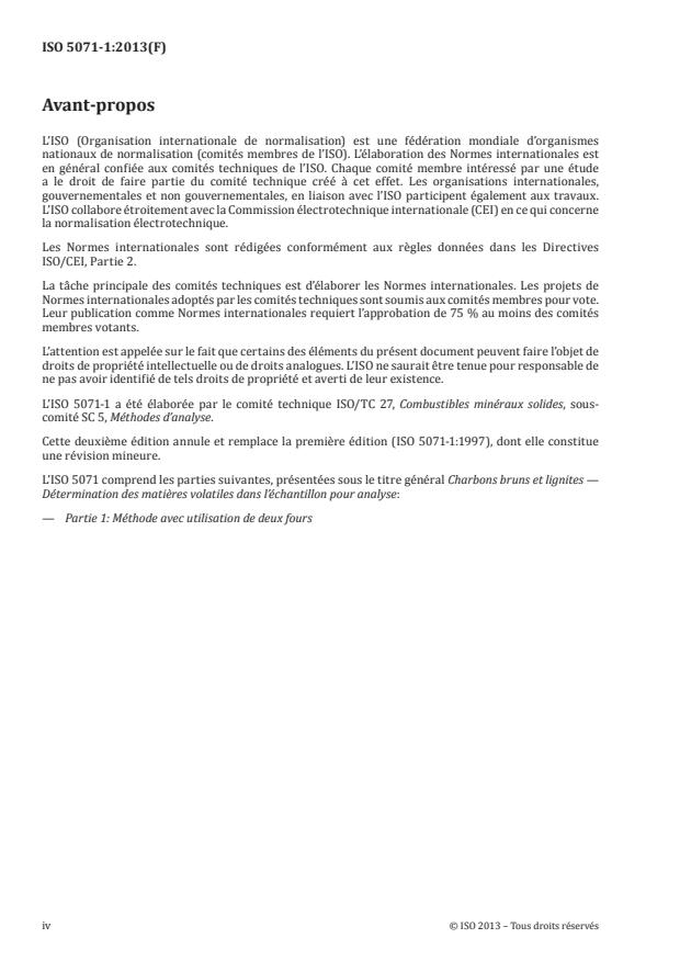 ISO 5071-1:2013 ISO 5071-1:2013 - Charbons bruns et lignites -- Détermination des matieres volatiles dans l'échantillon pour analyse - Page 4 preview
