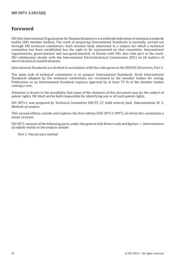 ISO 5071-1:2013 ISO 5071-1:2013 - Brown coals and lignites -- Determination of the volatile matter in the analysis sample - Page 4 preview