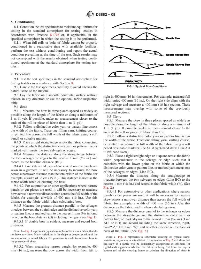 ASTM D3882-08 - Standard Test Method for  Bow and Skew in Woven and Knitted Fabrics