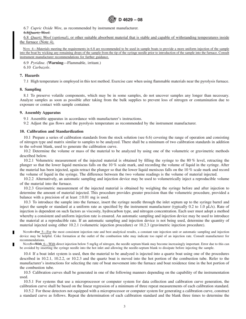 REDLINE ASTM D4629-08 - Standard Test Method for Trace Nitrogen in Liquid Petroleum Hydrocarbons by Syringe/Inlet Oxidative Combustion and Chemiluminescence Detection