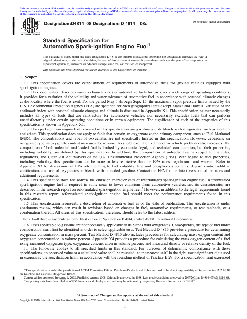 REDLINE ASTM D4814-08a - Standard Specification for Automotive Spark-Ignition Engine Fuel