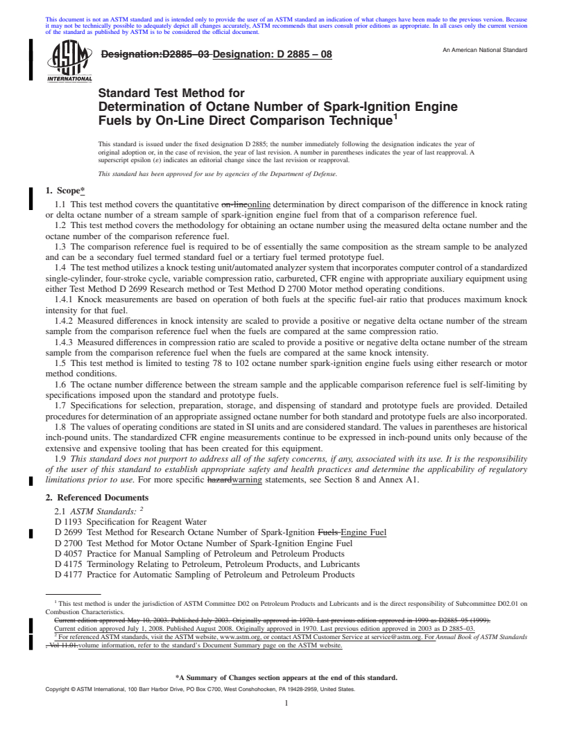 REDLINE ASTM D2885-08 - Standard Test Method for Determination of Octane Number of Spark-Ignition Engine Fuels by On-Line Direct Comparison Technique