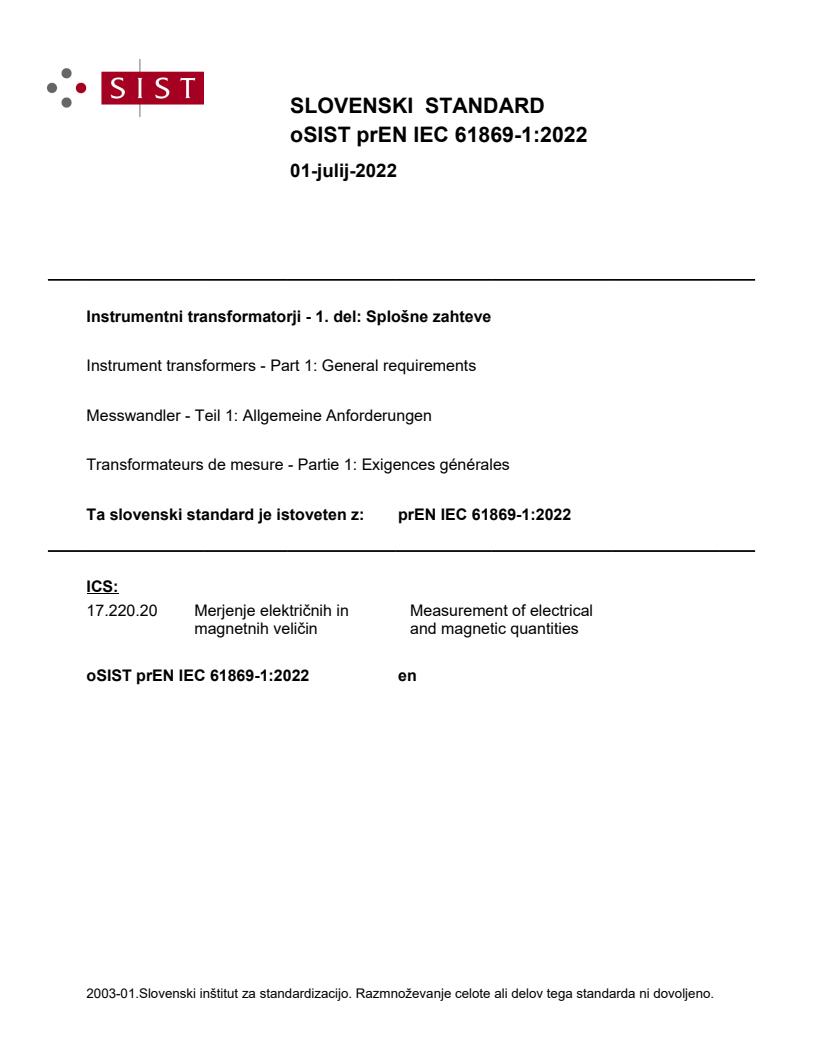 prEN IEC 61869-1:2022 - BARVE