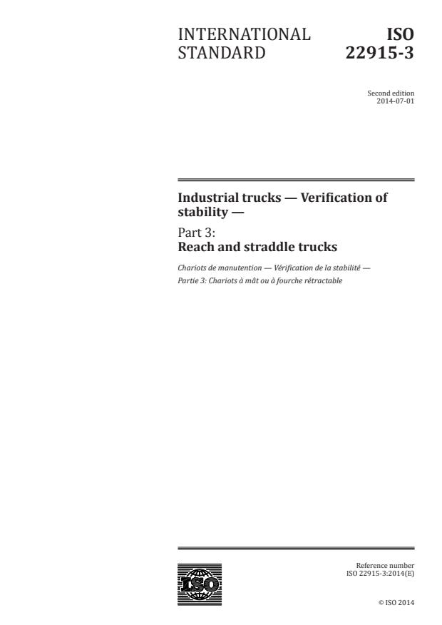ISO 22915-3:2014 - Industrial trucks -- Verification of stability