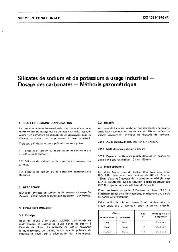 ISO 1691:1976 - Silicates de sodium et de potassium a usage industriel -- Dosage des carbonates -- Méthode gazométrique