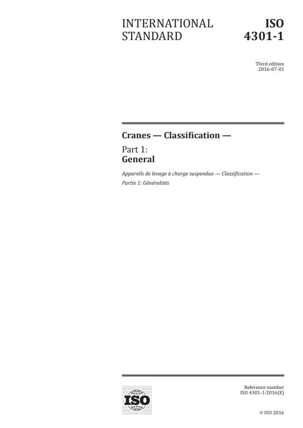 ISO 4301-1:2016 - Cranes -- Classification