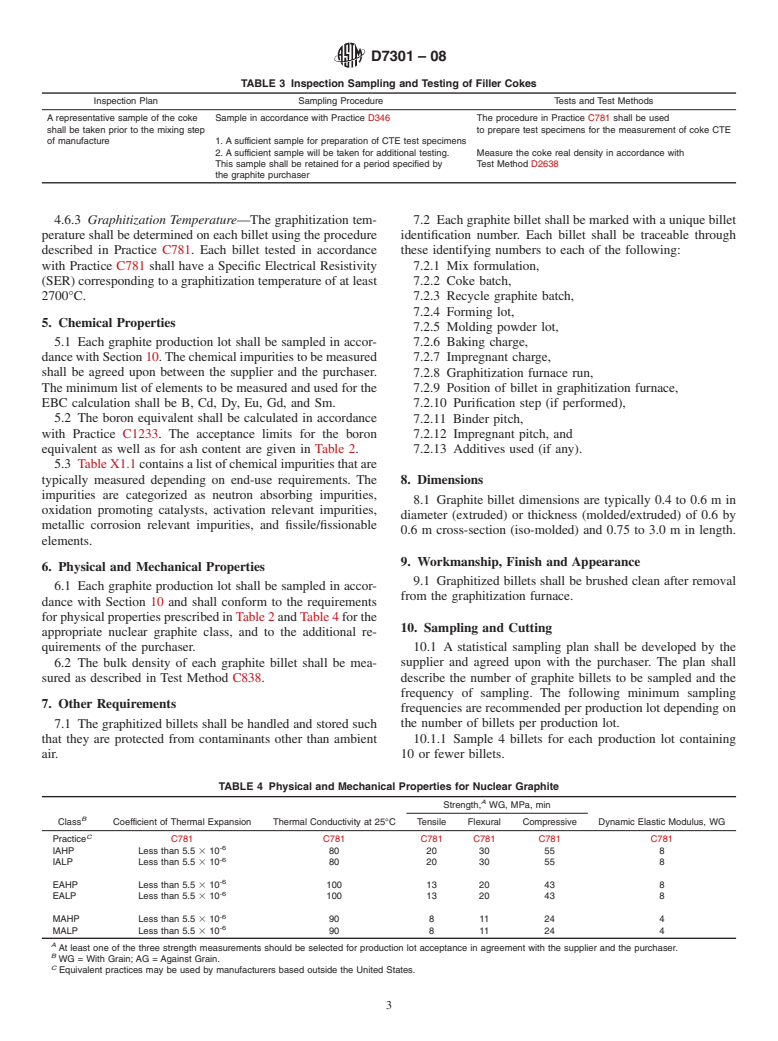 ASTM D7301-08 - Standard Specification for Nuclear Graphite Suitable for Components Subjected to Low Neutron Irradiation Dose