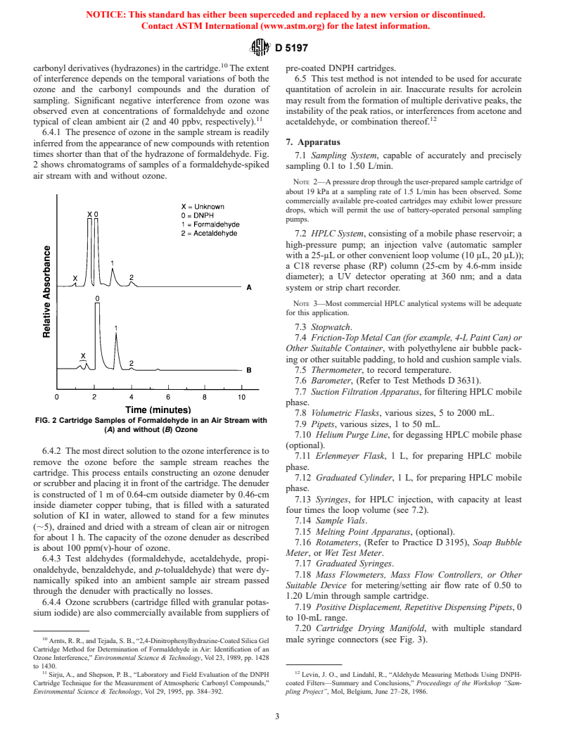 ASTM D5197-97 - Standard Test Method for Determination of Formaldehyde and Other Carbonyl Compounds in Air (Active Sampler Methodology)