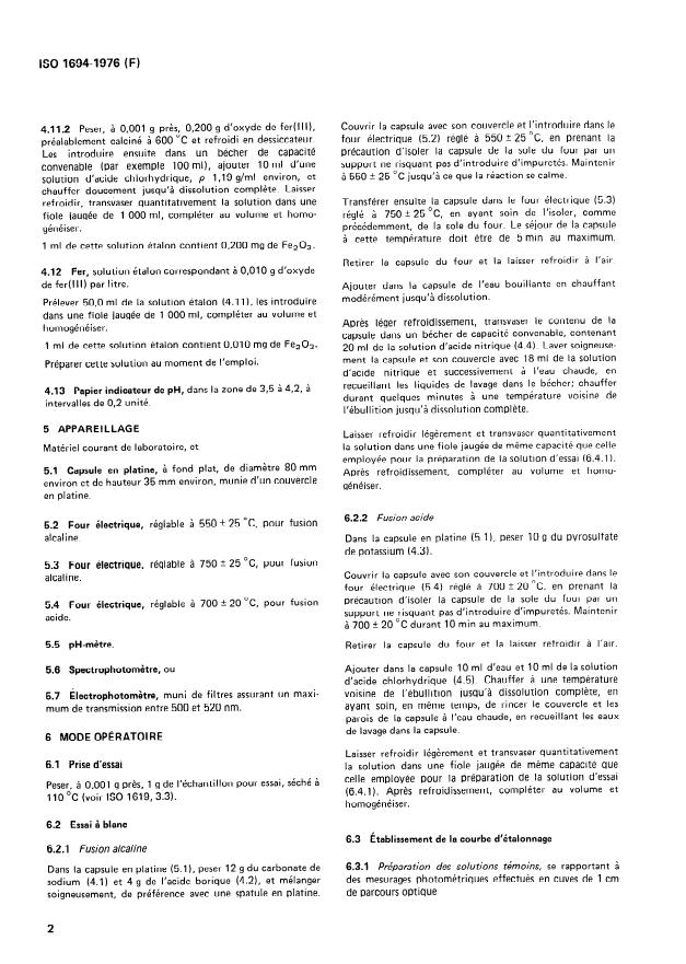 ISO 1694:1976 ISO 1694:1976 - Cryolithe, naturelle et artificielle -- Dosage du fer -- Méthode photométrique a la phénanthroline-1,10 - Page 4 preview