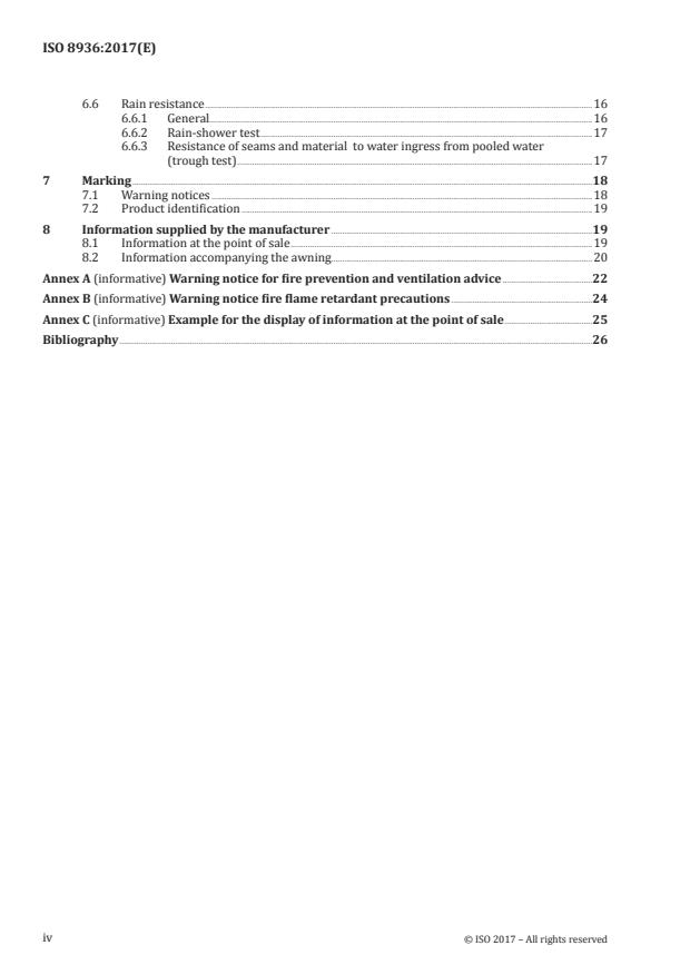 ISO 8936:2017 ISO 8936:2017 - Awnings for leisure accommodation vehicles -- Requirements and test methods - Page 4 preview