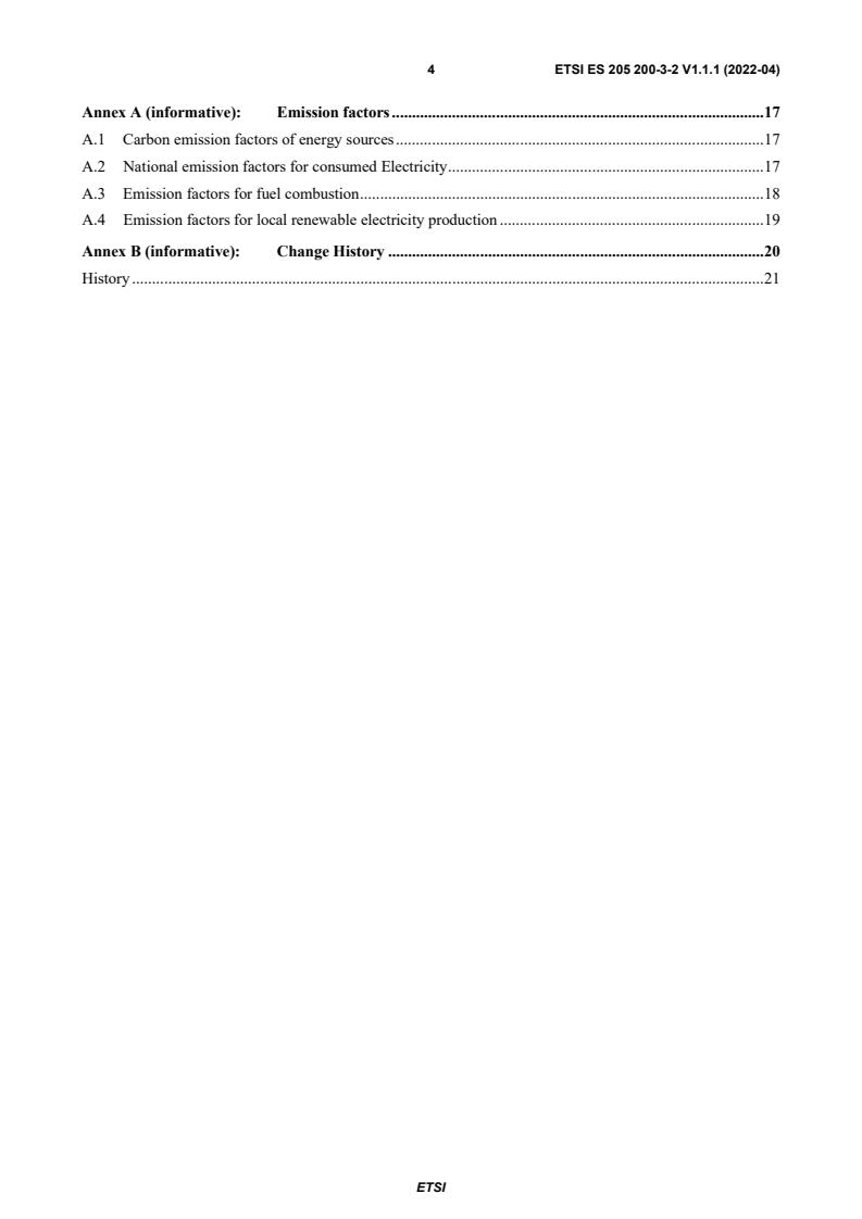SIST ES 205 200-3-2 V1.1.1:2022 ETSI ES 205 200-3-2 V1.1.1 (2022-04) - Access, Terminals, Transmission and Multiplexing (ATTM); Carbon Intensity Management; Operational infrastructures; Implementation of Global KPIs; Part 3: ICT Sites; Sub-part 2: DCCM - Page 4 preview