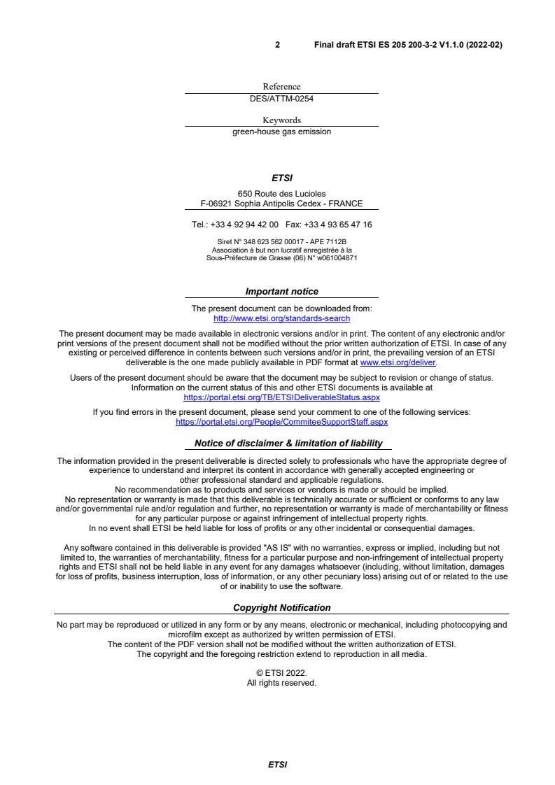 SIST ES 205 200-3-2 V1.1.1:2022 ETSI ES 205 200-3-2 V1.1.0 (2022-02) - Access, Terminals, Transmission and Multiplexing (ATTM); Carbon Intensity Management; Operational infrastructures; Implementation of Global KPIs; Part 3: ICT Sites; Sub-part 2: DCCM - Page 2 preview
