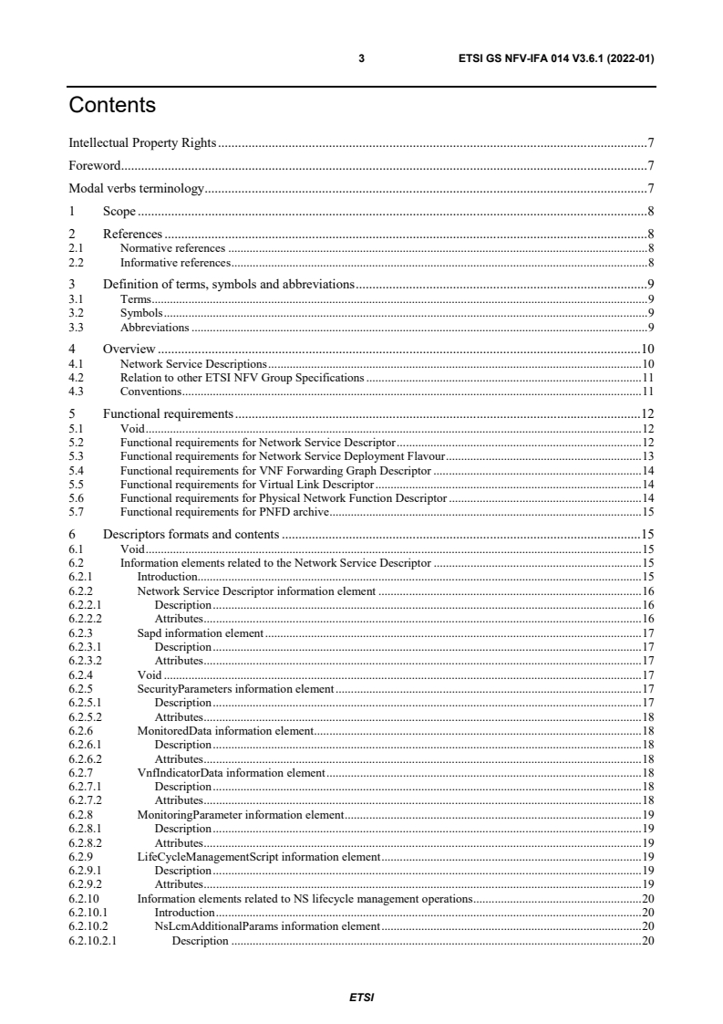 ETSI GS NFV-IFA 014 V3.6.1 (2022-01) - Network Functions Virtualisation (NFV) Release 3; Management and Orchestration; Network Service Templates Specification