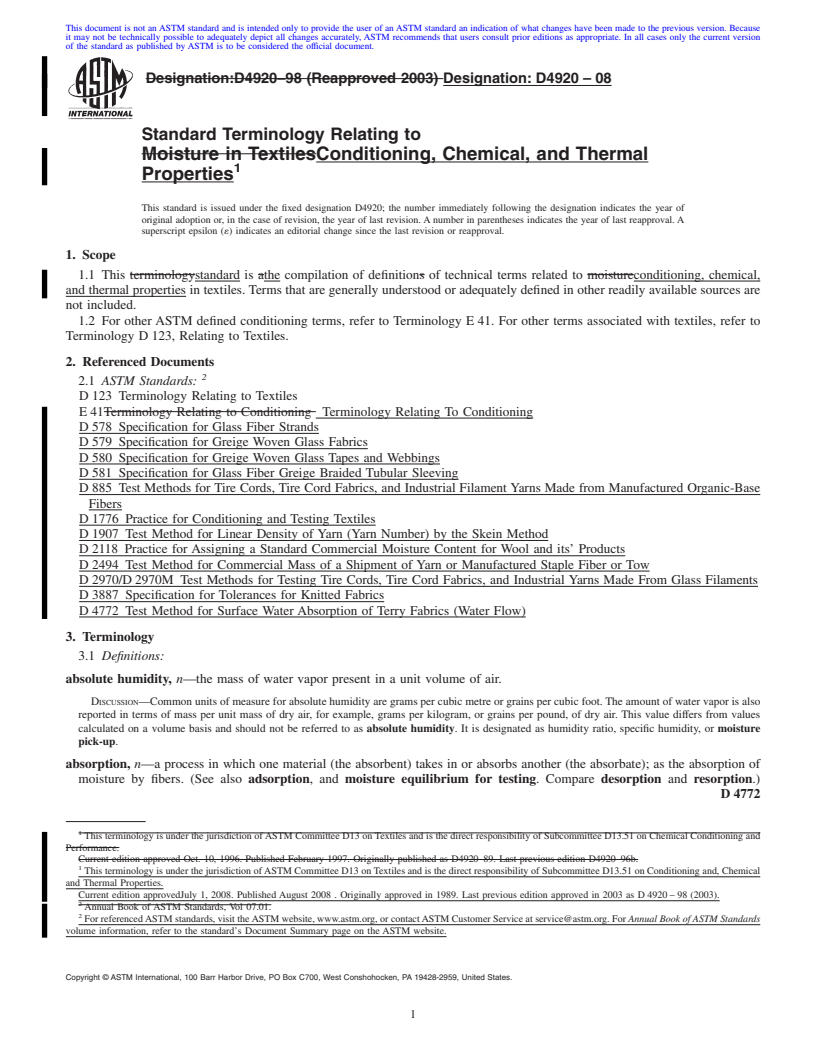 REDLINE ASTM D4920-08 - Standard Terminology Relating to  Conditioning, Chemical, and Thermal Properties