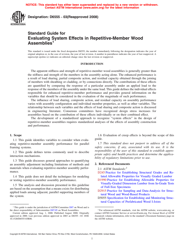 ASTM D6555-03(2008) - Standard Guide for Evaluating System Effects in Repetitive-Member Wood Assemblies