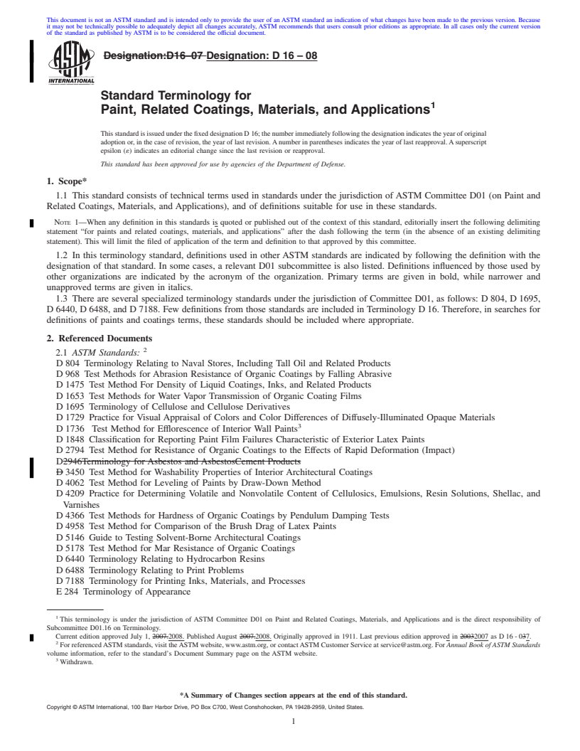 REDLINE ASTM D16-08 - Standard Terminology for  Paint, Related Coatings, Materials, and Applications