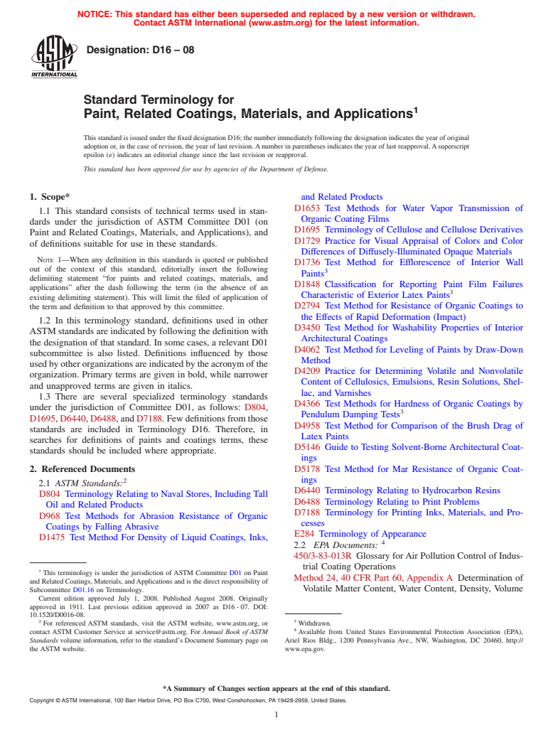 ASTM D16-08 - Standard Terminology for  Paint, Related Coatings, Materials, and Applications