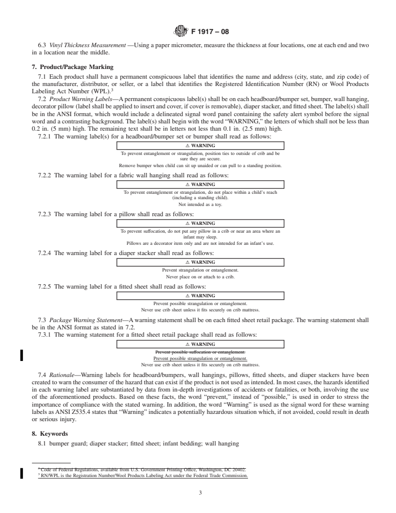 REDLINE ASTM F1917-08 - Standard Consumer Safety Performance Specification for Infant Bedding and Related Accessories