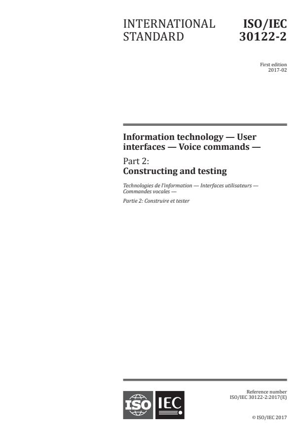 ISO/IEC 30122-2:2017 - Information technology -- User interfaces -- Voice commands
