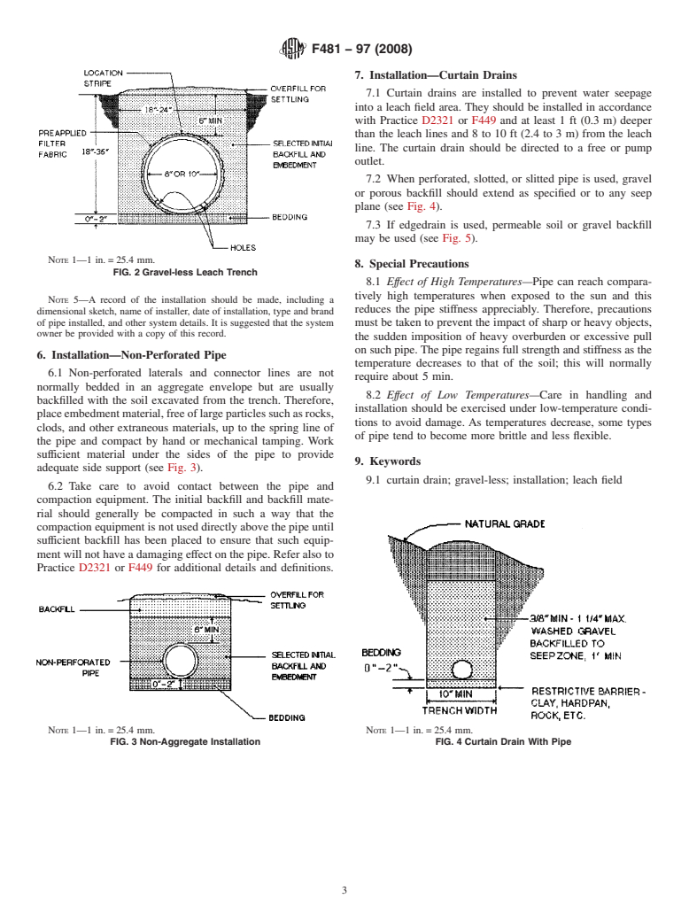 ASTM F481-97(2008) - Standard Practice for Installation of Thermoplastic Pipe and Corrugated Pipe in Septic Tank Leach Fields