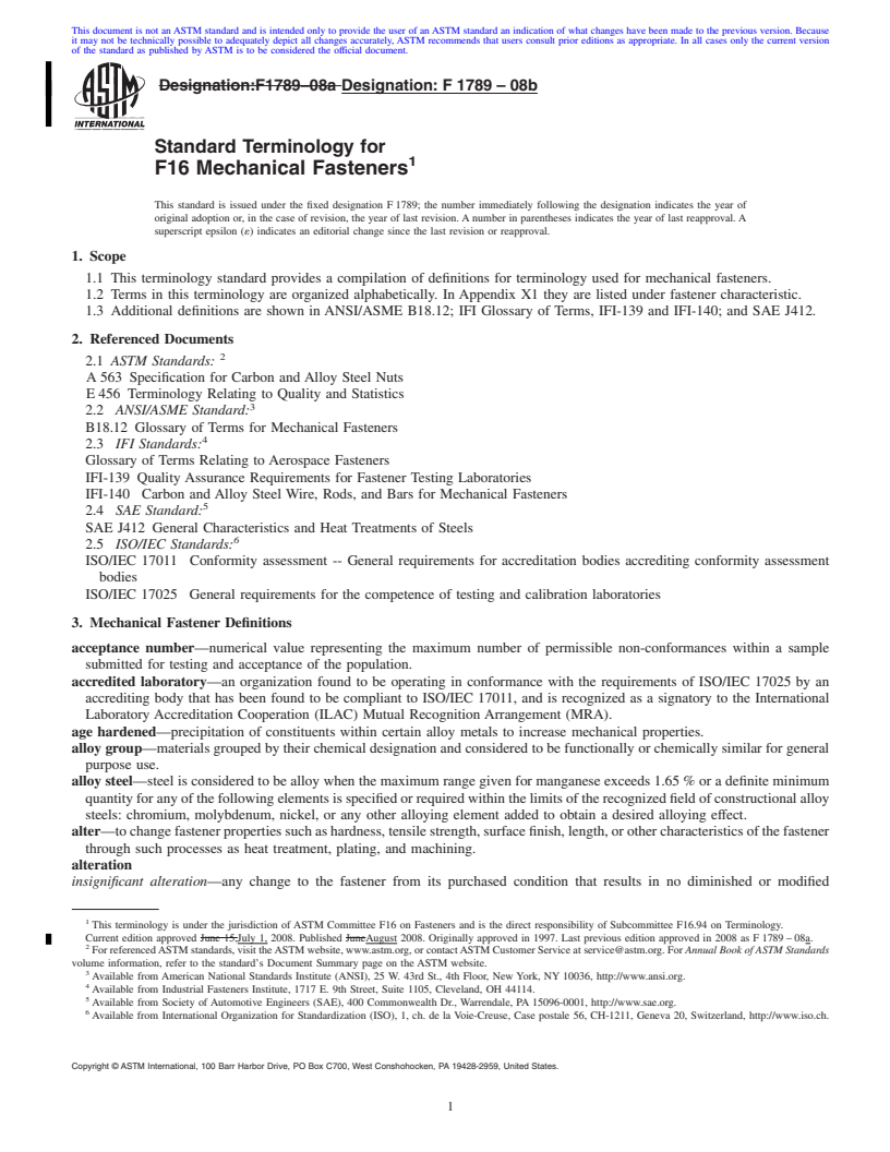 REDLINE ASTM F1789-08b - Standard Terminology for F16 Mechanical Fasteners