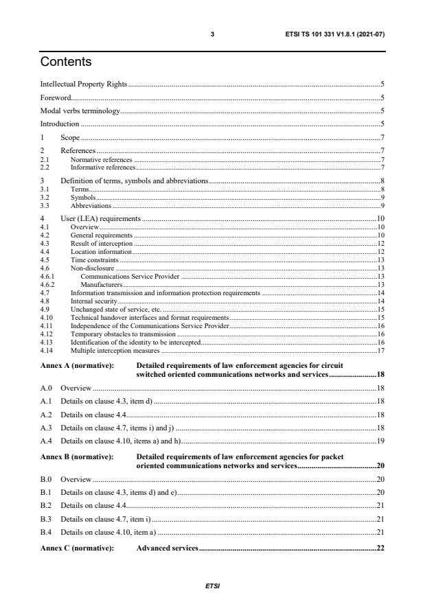 ETSI TS 101 331 V1.8.1 (2021-07) ETSI TS 101 331 V1.8.1 (2021-07) - Lawful Interception (LI); Requirements of Law Enforcement Agencies