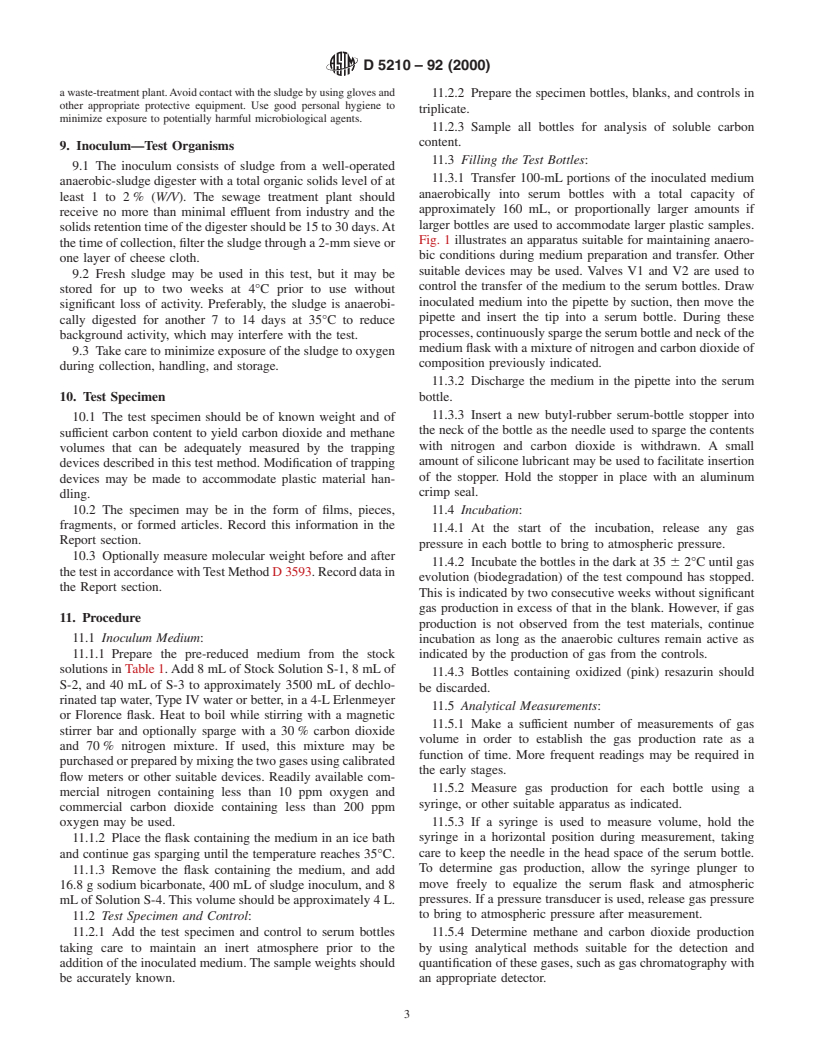 ASTM D5210-92(2000) - Standard Test Method for Determining the Anaerobic Biodegradation of Plastic Materials in the Presence of Municipal Sewage Sludge