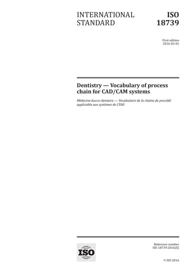ISO 18739:2016 - Dentistry -- Vocabulary of process chain for CAD/CAM systems