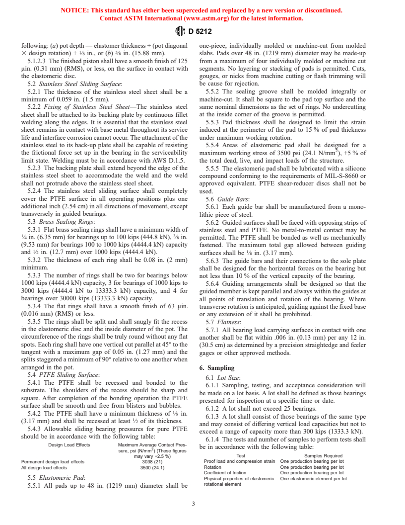 ASTM D5212-91(1997) - Standard Specification for High Load Rotational Confined Elastomeric Bearings for Bridges and Structures